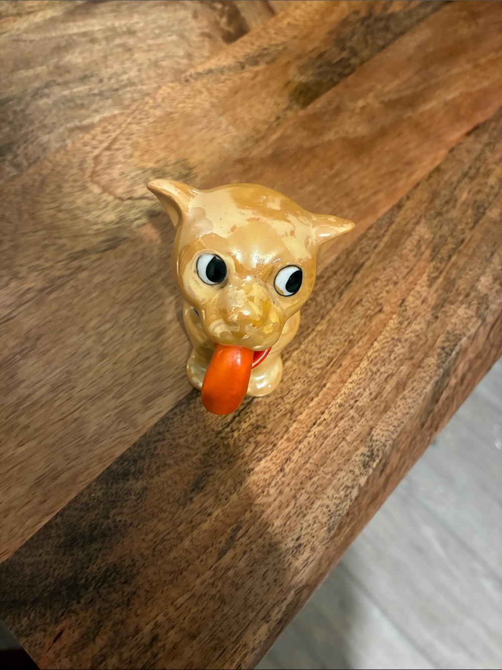 Retro Ceramic Dog Figurine with Orange Tongue